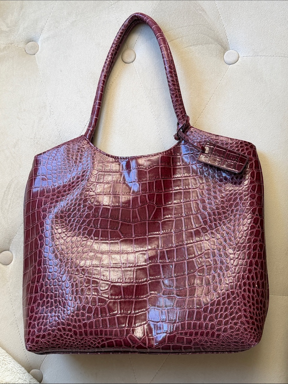 Neiman Marcus Croc-Embossed Burgundy Tote Bag